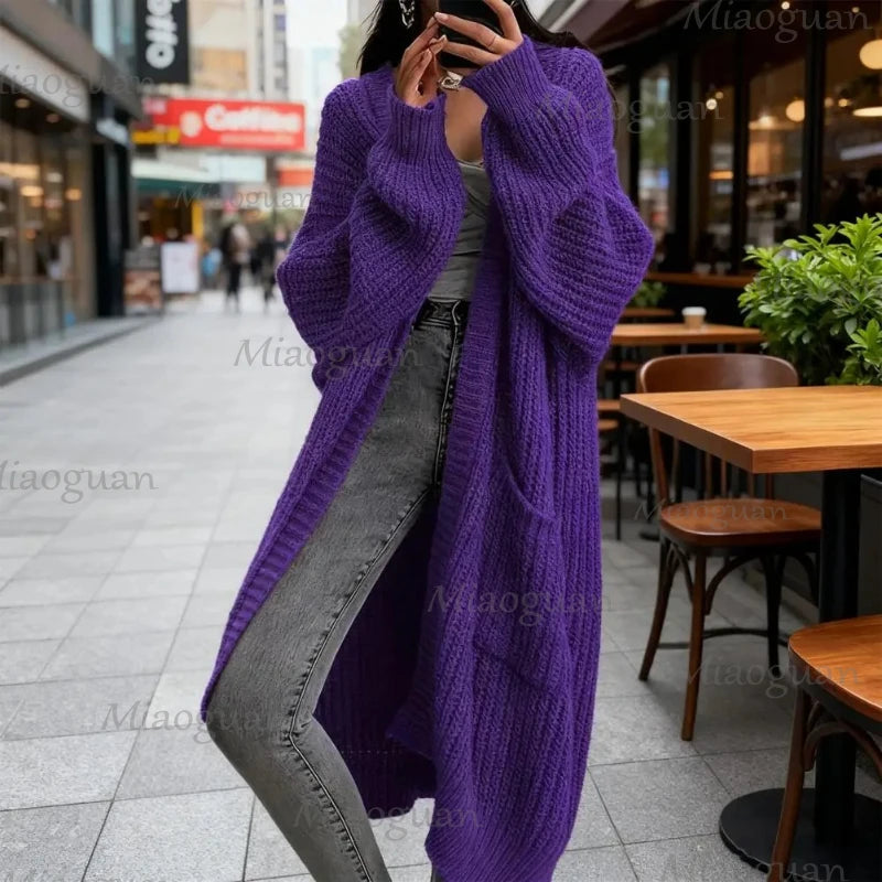 Women's Open Front Long Knit Cardigan Coat with Pockets Knit Cardigan Coat Axl