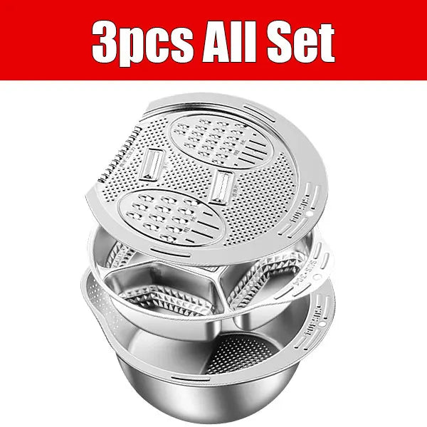 Stainless Steel Colander Set – Rice Washing Bowl & Grater Kitchen Colander Set Axl 3pcs All Set