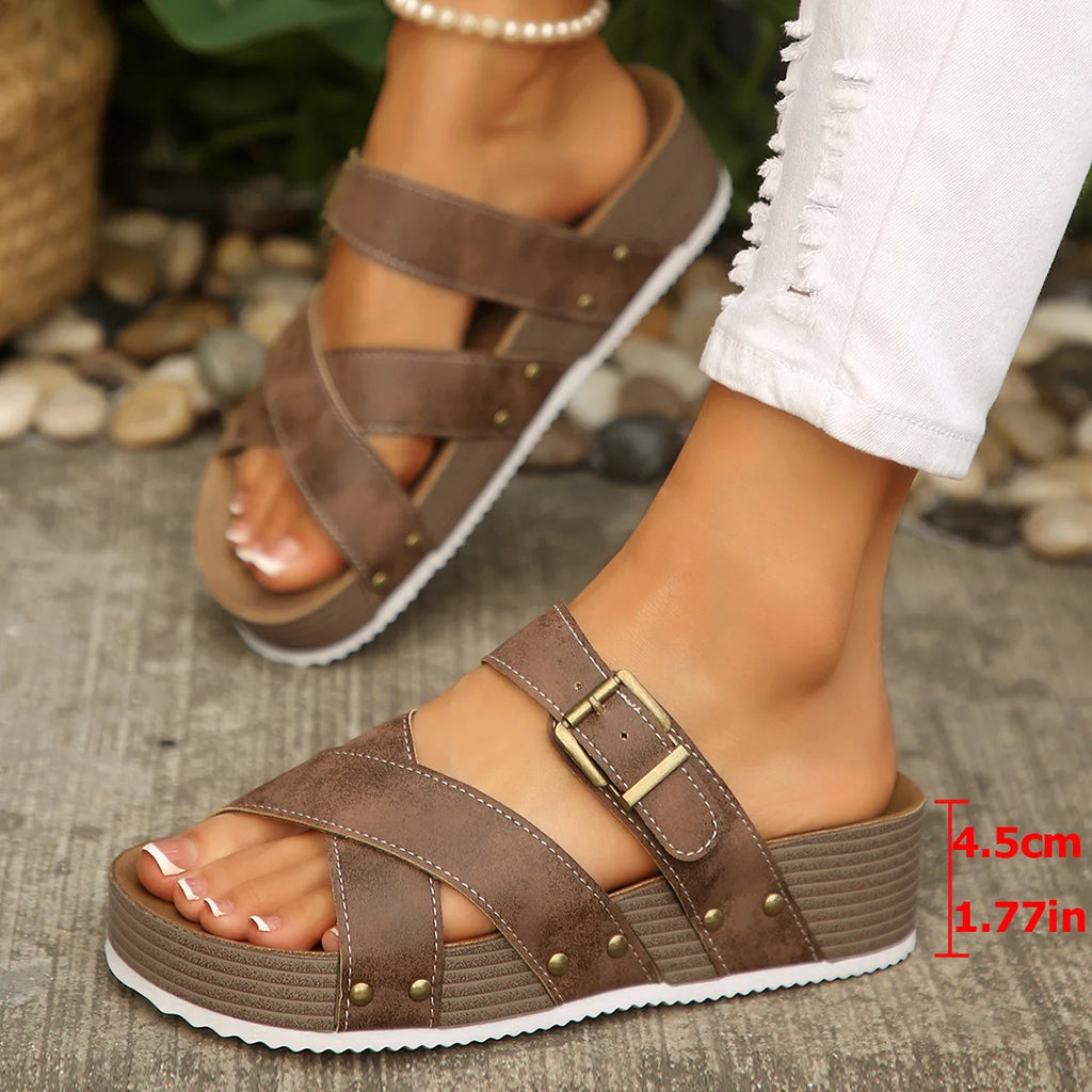 Women's Plus Size Platform Wedge Sandals Buckle Strap EU 35–43 Platform Wedge Sandals Axl
