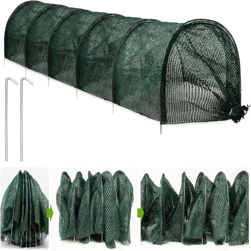 Garden Tunnel Cloche Shade Net Cover & Portable Hoop Stakes Garden Tunnel Cover Axl Green