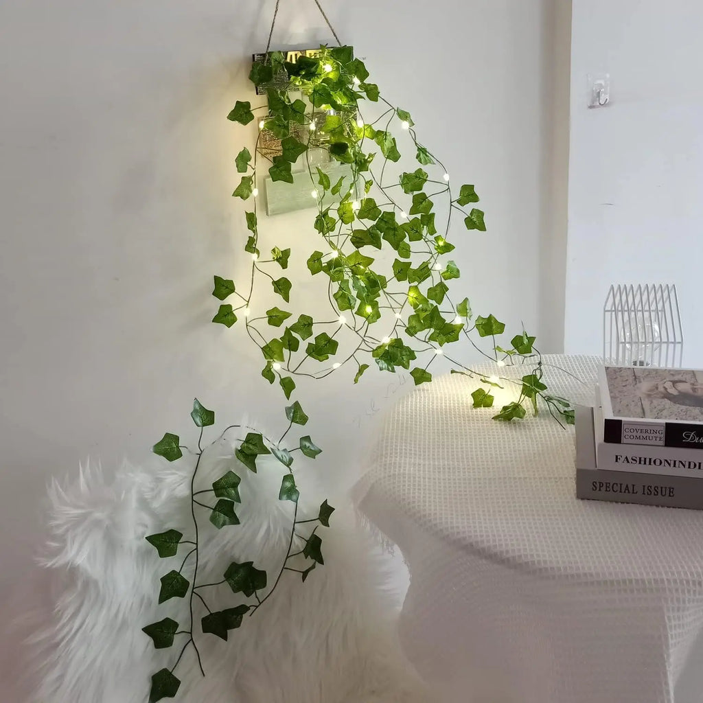2M LED Artificial Green Leaf Vine String – Wedding Party Decor LED Vine Garland Axl