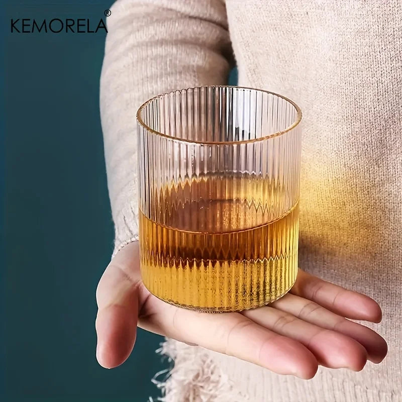 KEMORELA Vintage Ribbed Glass Cup Set 300ml | 4 or 6 Piece Glass Cup Set Axl