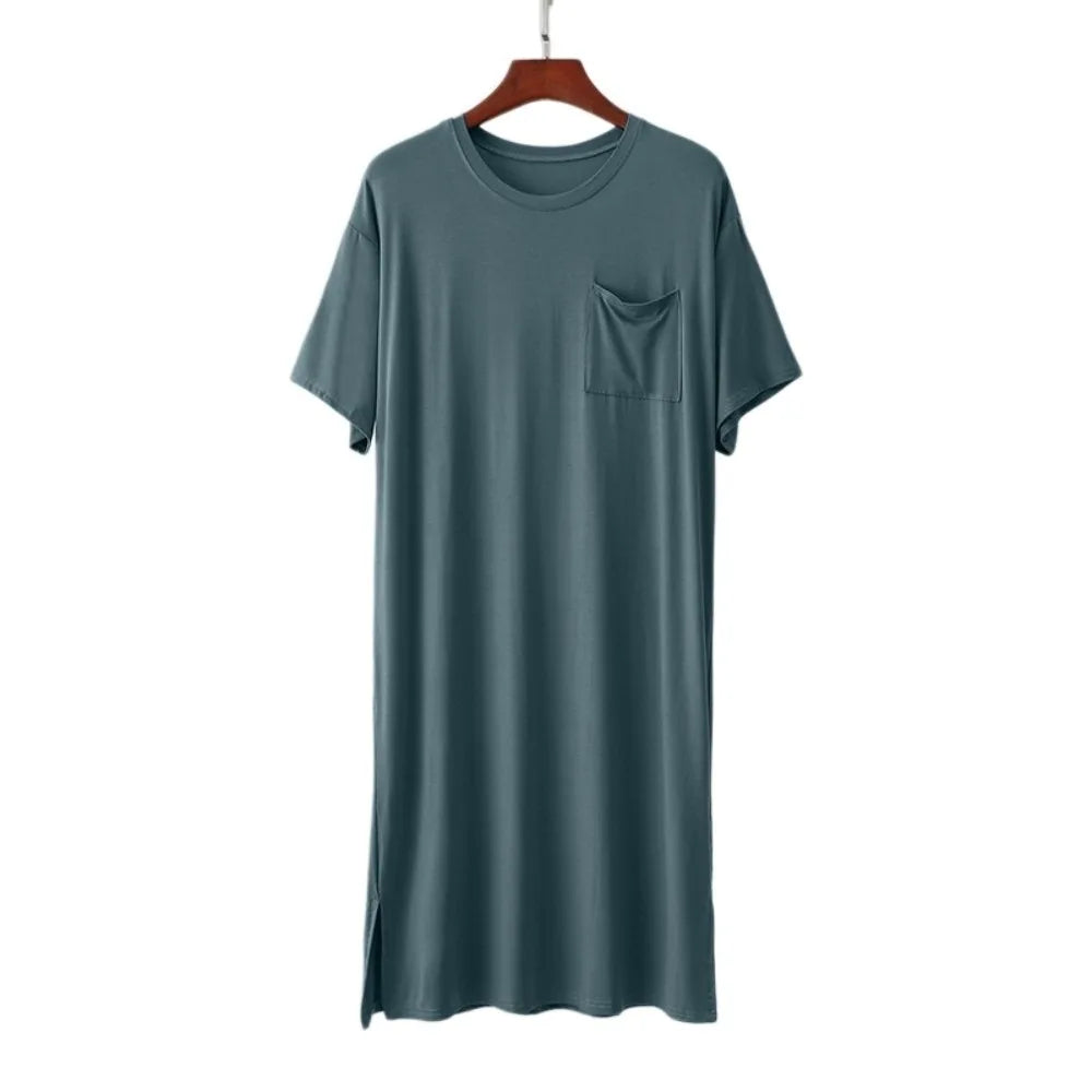 Men's Knee-Length Sleeping Dress – Soft Modal Pajama Robe Men's Sleepwear Robe Axl Green XXXL