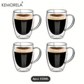 KEMORELA 350ml Double Wall Glass Coffee Mugs with Handle | 2/4/6pc Glass Coffee Mugs Axl 4PCS 301-400ml