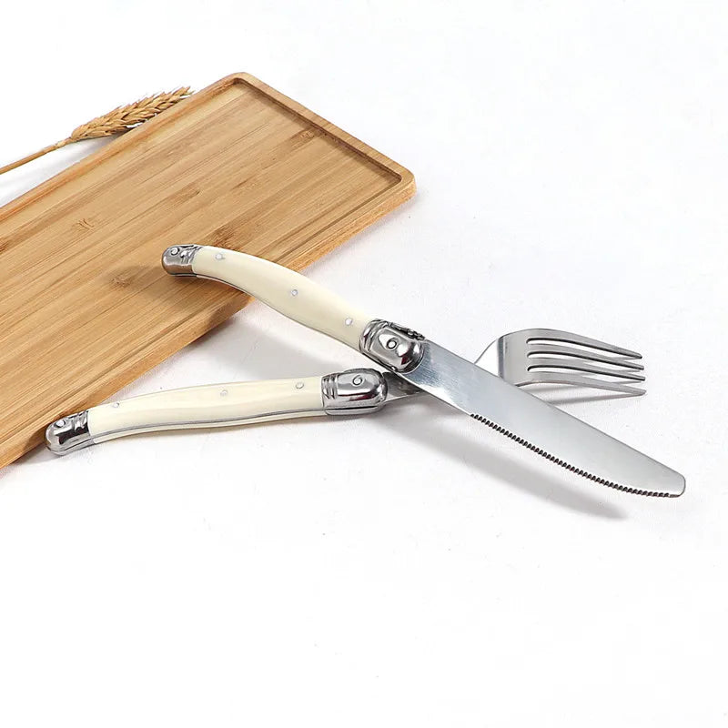 Laguiole Cutlery Set 4–24 Pcs | Ivory White Stainless Steel Flatware Cutlery Set Axl