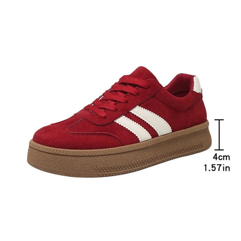 Women's Suede Platform Sneakers – Non-Slip Lace-Up Casual Shoes Platform Sneakers Axl 36 Red