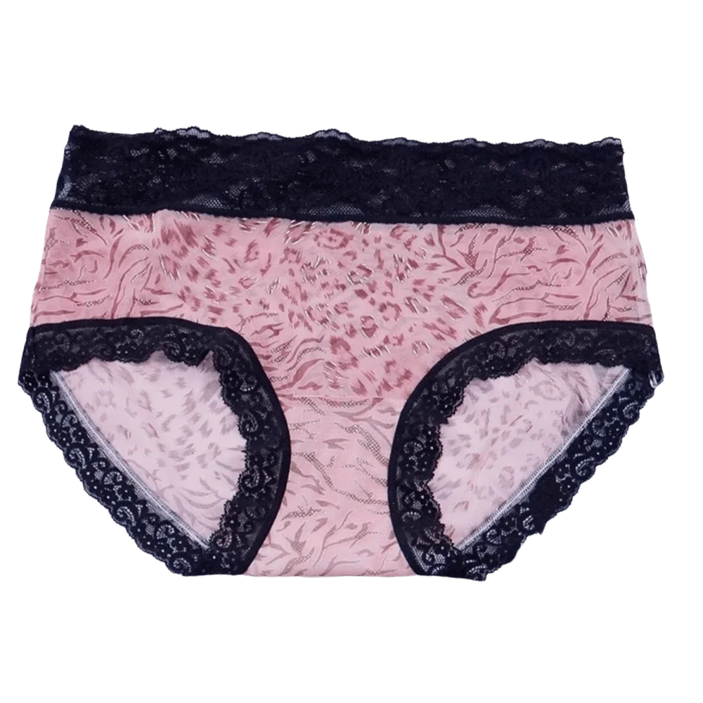 Women's Lace Mesh Briefs – Mid-Rise Ice Silk Leopard Panties Women's Briefs Axl Pink M 1pc