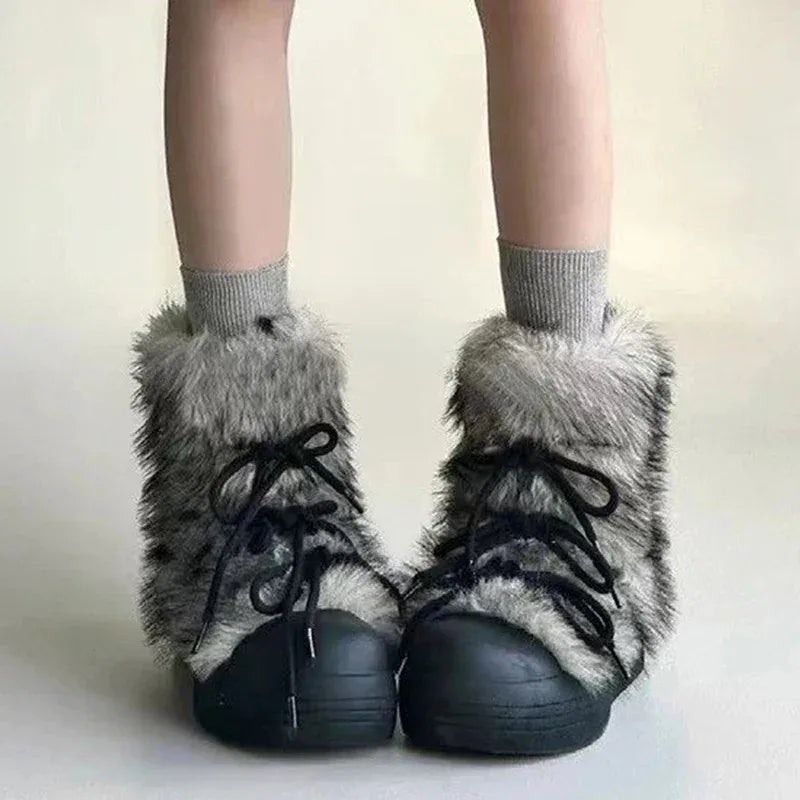 Women's Bow Platform Snow Ankle Boots – Plush Winter Slip-On Snow Ankle Boots Axl