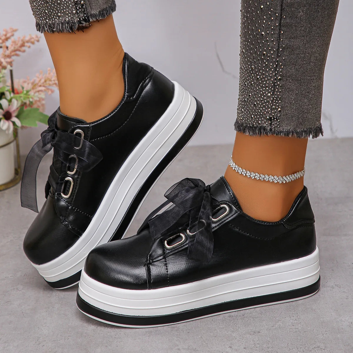 Women's Platform Sneakers – Lace-Up Casual Vulcanized Shoes Platform Sneakers Axl