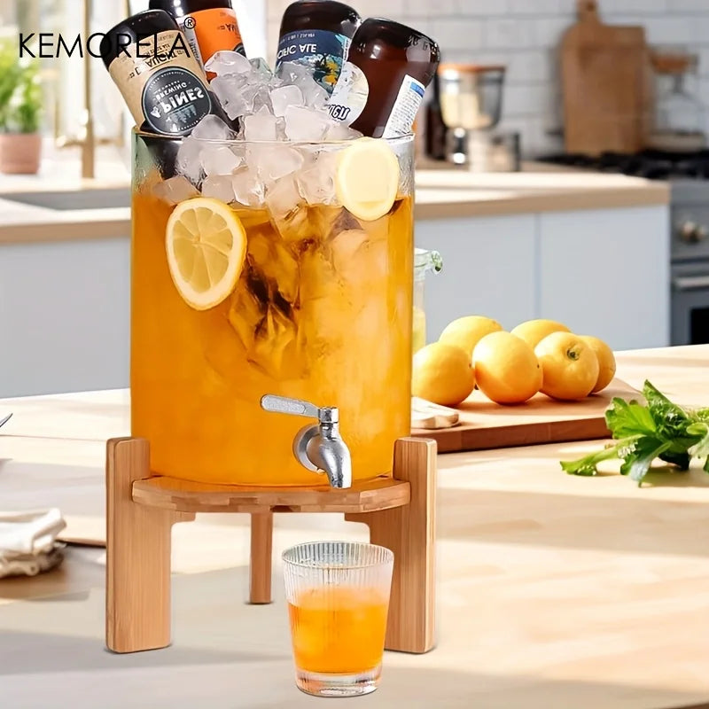 5L Glass Beverage Dispenser with Wood Stand & Spigot | KEMORELA Beverage Dispenser Axl