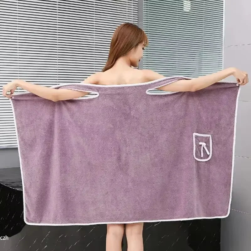 Women's Wearable Bath Towel Wrap – Fast Drying Spa & Gym Robe Wearable Bath Towel Axl purple