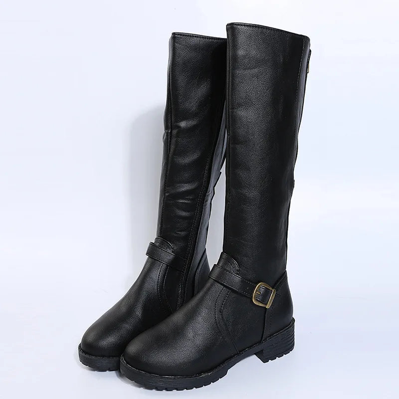 Women's Vintage Brown Knee-High Boots | PU Leather Zip Knee-High Boots Axl Black 41