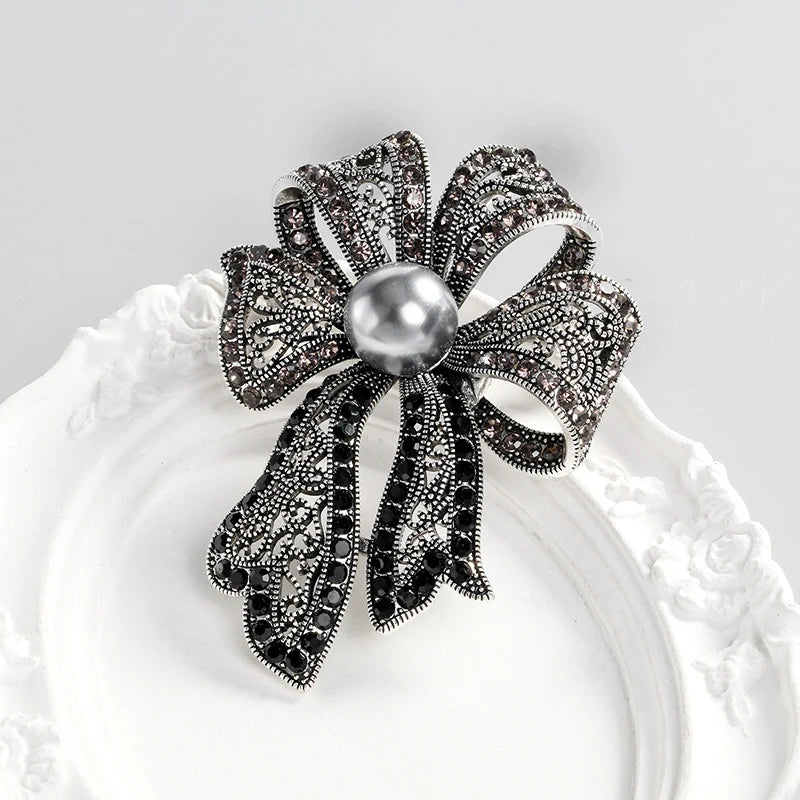 Vintage Rhinestone Pearl Bowknot Brooch for Women | Gift Pin Fashion Brooch Pin Axl