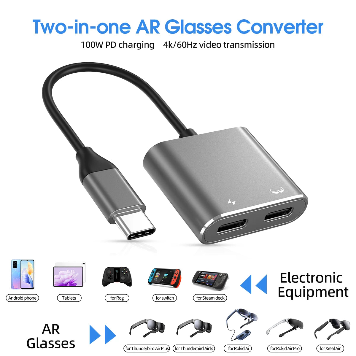100W USB-C Fast Charging Adapter for XREAL AIR & AIR 2 Glasses USB-C Charging Adapter Axl