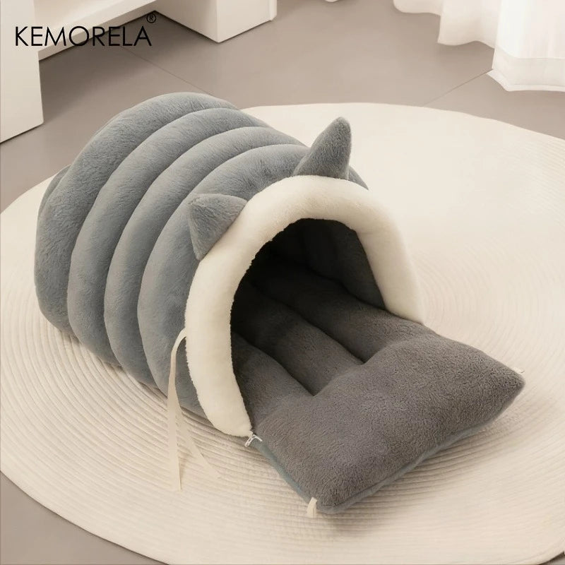KEMORELA Cat Ear Bed – Warm Semi-Enclosed Pet Nest Cat Bed Axl Light Grey L