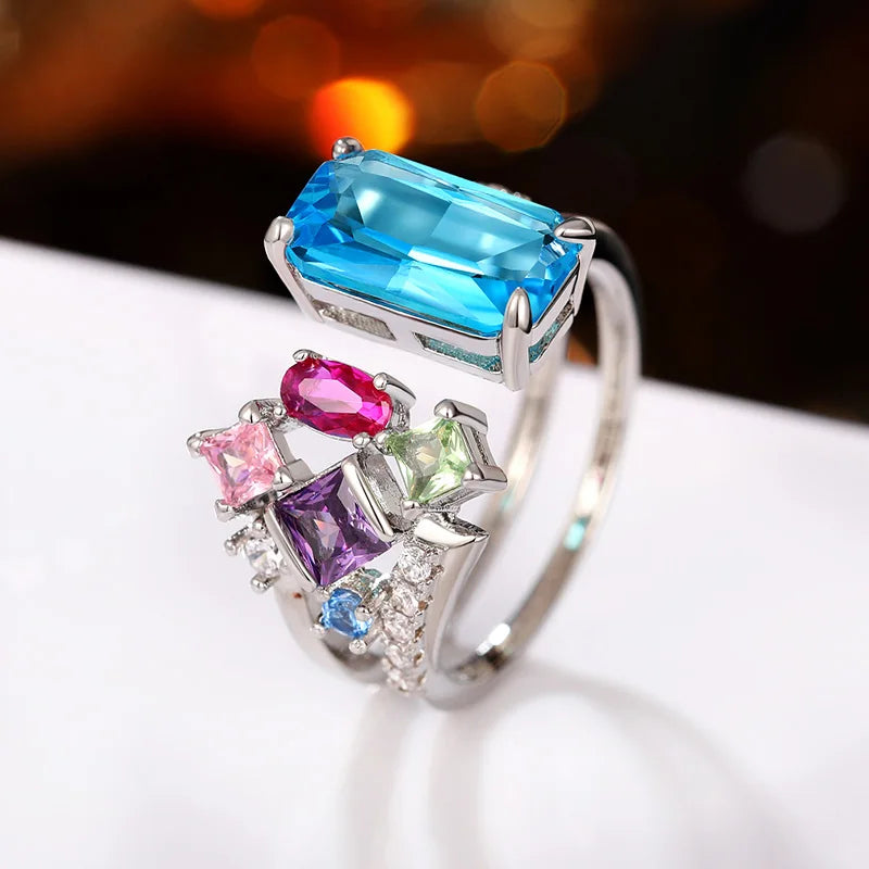 Huitan Geometric Colorful CZ Women Ring – Resizable Bridal Fashion CZ Ring Axl Q466 resizable