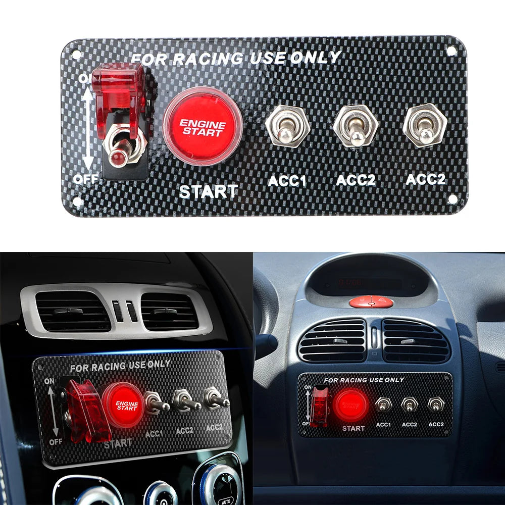 12V LED Ignition Switch Panel – Racing Car Engine Start Button Ignition Switch Panel Axl