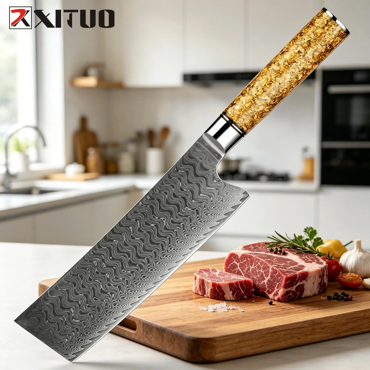 XITUO 7" Nakiri Knife – Japanese Damascus Steel Chef Knife Nakiri Chef Knife Axl Nakiri Knife