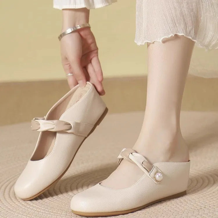 YBQJOO Women's Mary Jane Wedge Sandals – Slip-On Half Slipper Wedge Sandals Axl Creamy-white 38