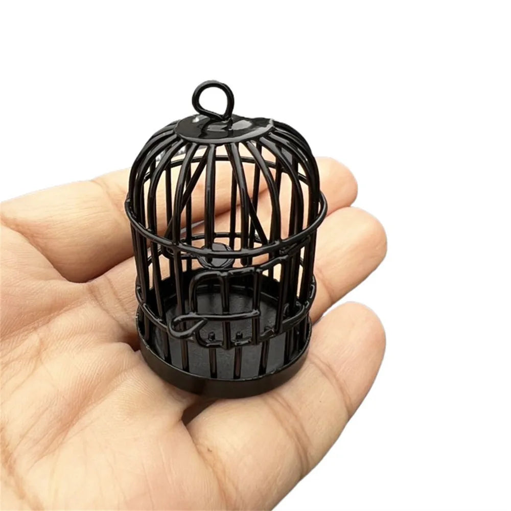 Miniature Metal Bird Cage Ornament – 1:12 Dollhouse Décor Dollhouse Ornament Axl Black