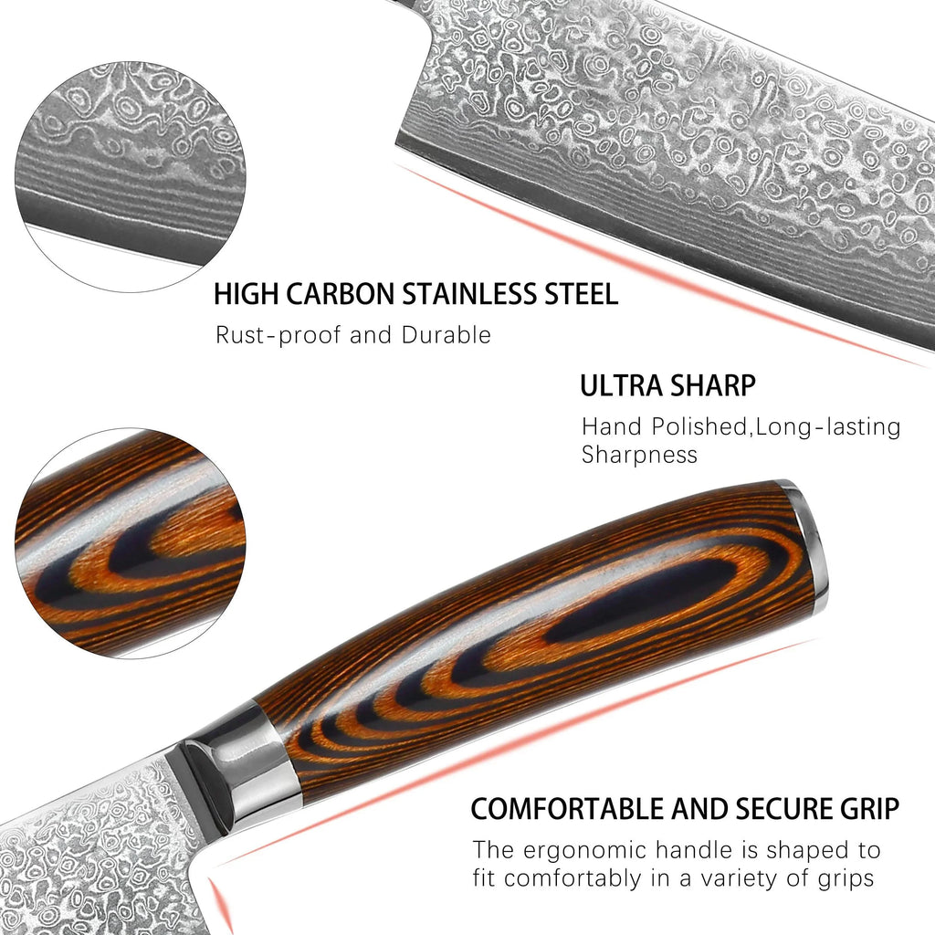 67-Layer Damascus Steel Cleaver Knife | Japanese Gift Set Damascus Kitchen Knife Axl