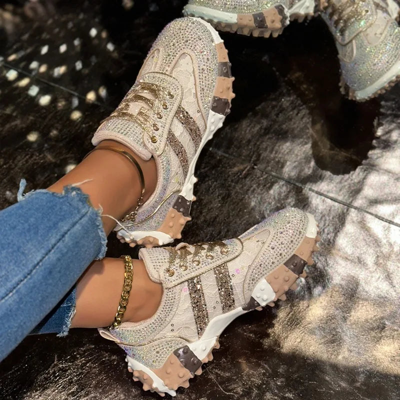 Women's Rhinestone Platform Sneakers – Diamond Mesh Casual Shoes Platform Sneakers Axl