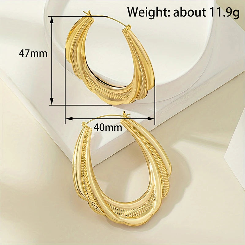 Huitan Textured Hoop Earrings – Geometric Women's Fashion Jewelry Hoop Earrings Axl