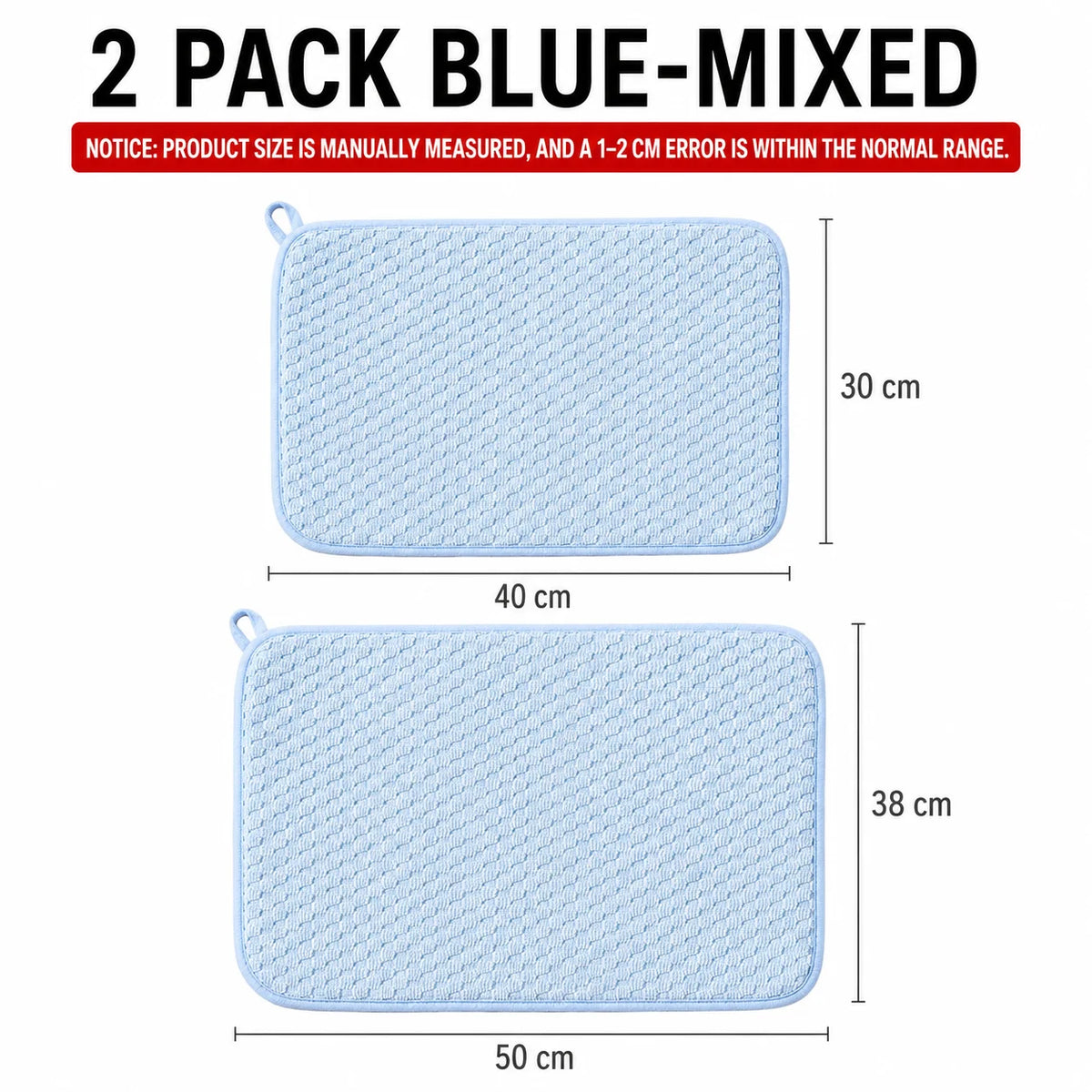 2-Pack Microfiber Dish Drying Mat – Absorbent Kitchen Counter Pad Dish Drying Mat Axl 2 Pack Blue-Mixed All In One