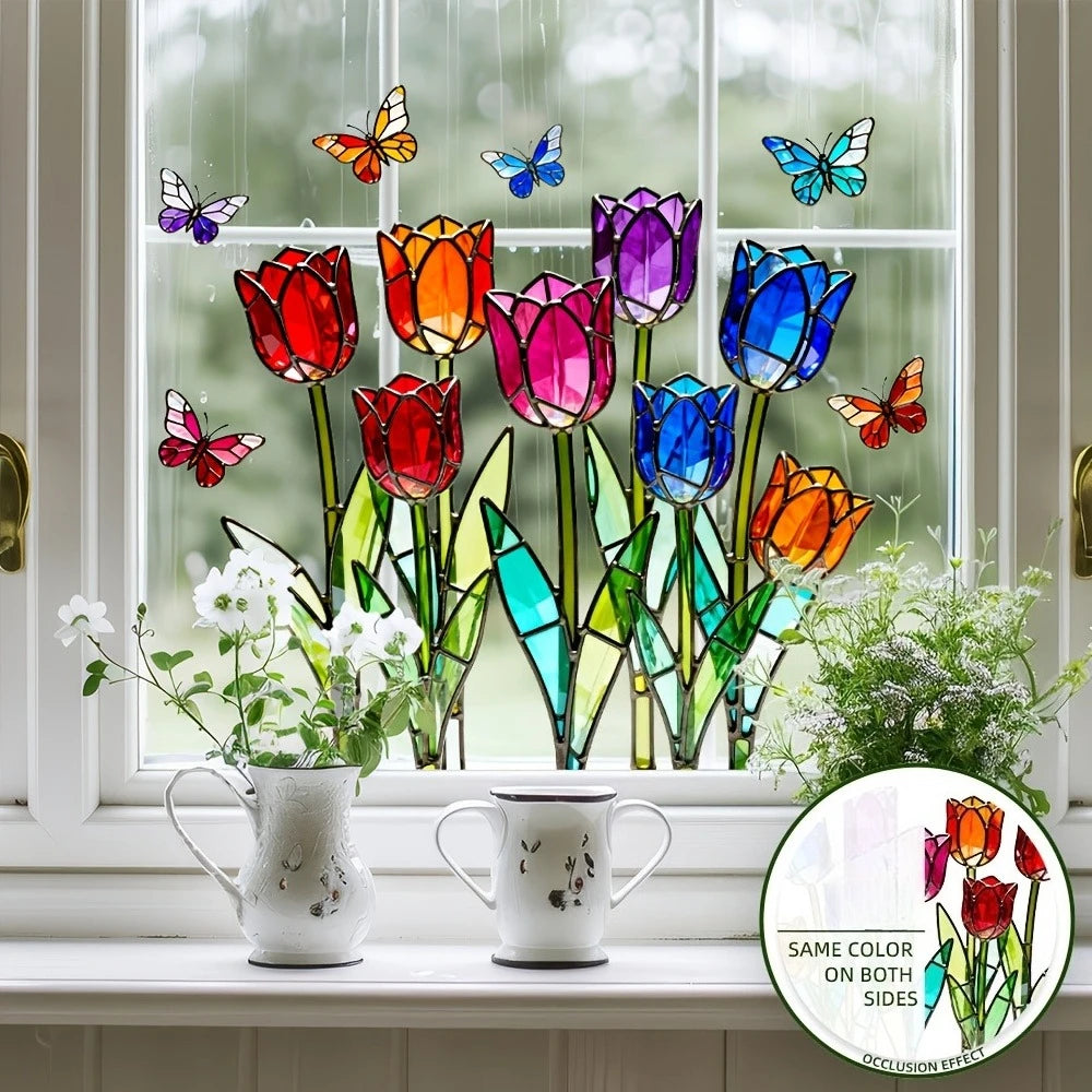 Tulip Butterfly Static Cling Window Decal – Reusable Glass Sticker Window Decal Axl