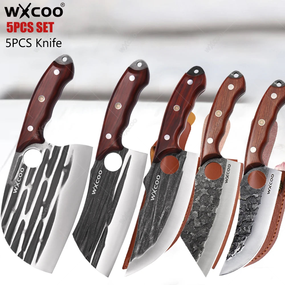 WXCOO Boning Knife Set – Stainless Steel Wood Handle Boning Knife Set Axl 5PCS SET