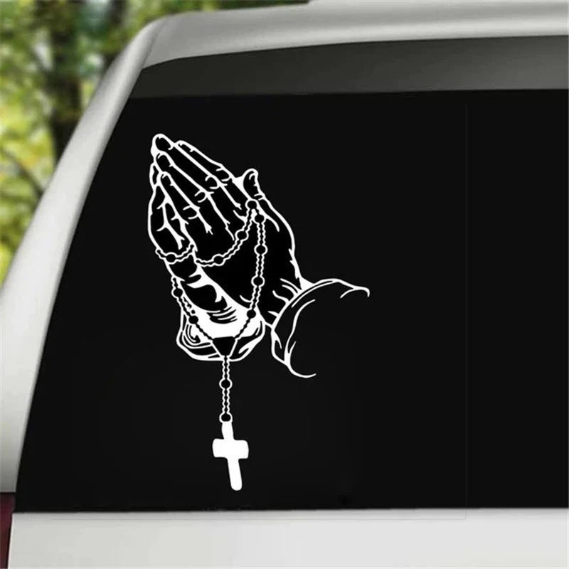 Praying Hands Rosary Car Sticker – Waterproof Religious Decal Religious Car Decal Axl