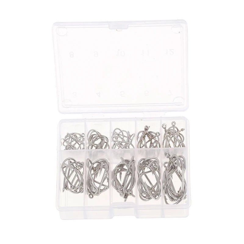 100-Pack Carbon Steel J-Shape Circle Fishing Hooks Non-Barb Fishing Hook Set Axl