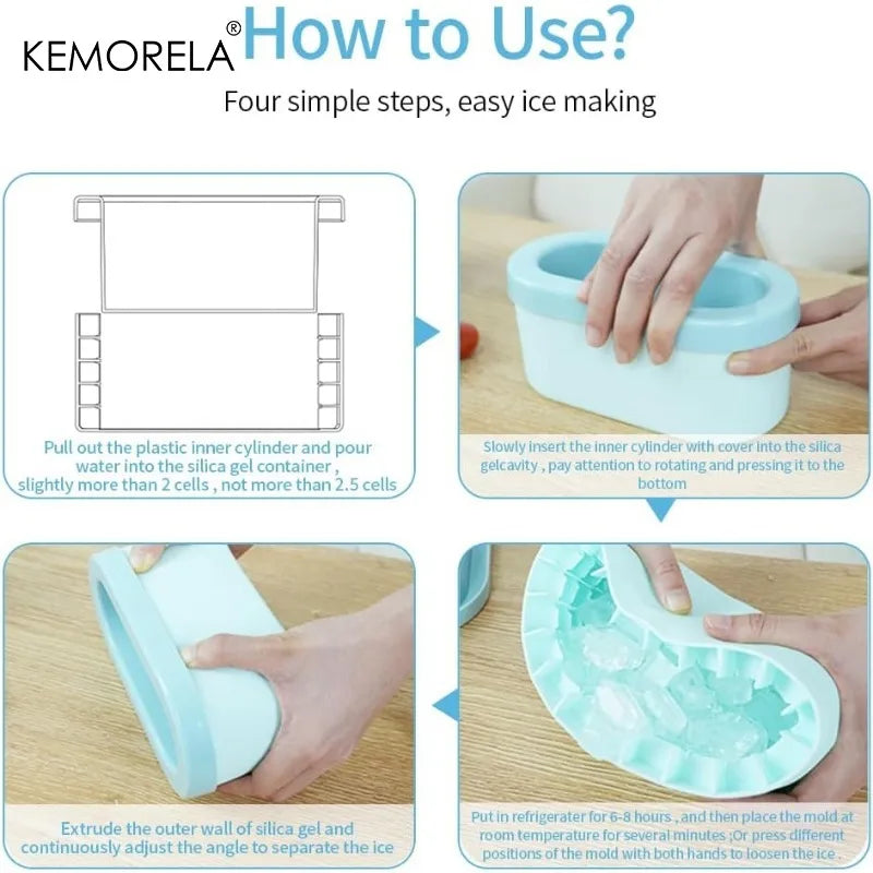 KEMORELA Silicone Ice Cube Mould with Oval Bucket & Storage Box Silicone Ice Mould Axl