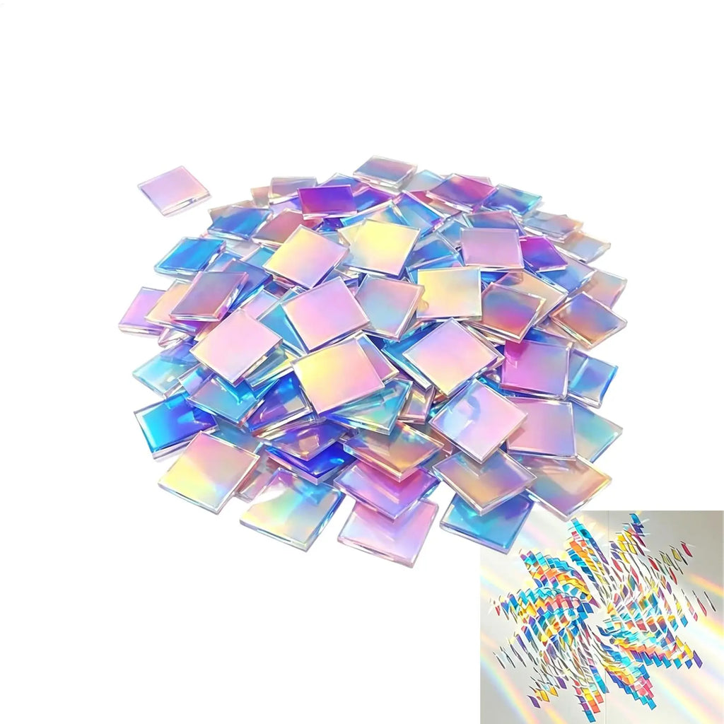 100Pcs Holographic Iridescent Acrylic Squares | Rainbow Craft Tiles Acrylic Craft Tiles Axl