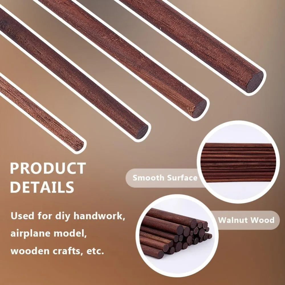 32 Pcs Walnut Dowel Rods 4 Sizes – Unfinished Wood Craft Sticks Wood Dowel Rods Axl