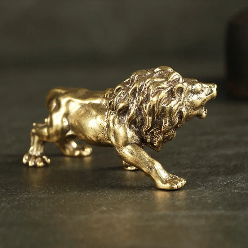 Antique Bronze Lion Statue – Solid Copper Brass Miniature Figure Decorative Figurine Axl Default Title