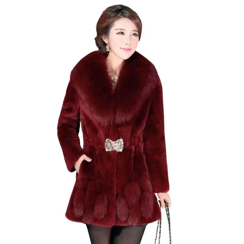 Women's Faux Fur Coat – Mid-Length Slim Winter Overcoat Faux Fur Coat Axl