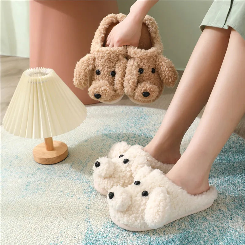 Cute Dog Plush Slippers Women – Warm Non-Slip Furry Indoor Women's Plush Slippers Axl