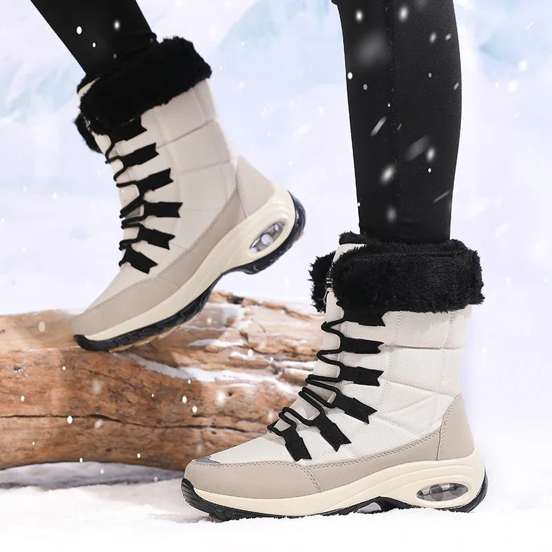 DQTBE Women's Waterproof Mid-Calf Snow Boots – Fur Lined Women's Snow Boots Axl