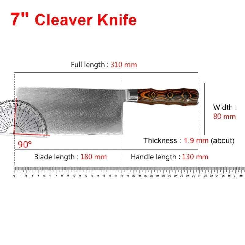 InLeung Damascus Steel Cleaver Knife – Wood Handle | 18cm Damascus Cleaver Knife Axl