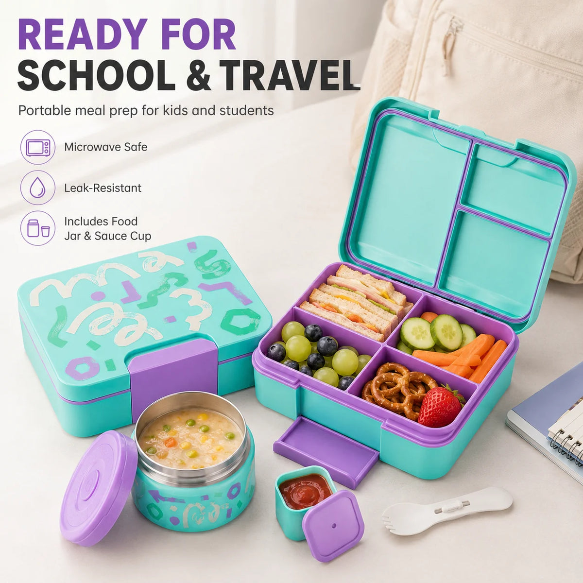 Kids Bento Lunch Box with Insulated Thermos Food Jar Kids Bento Lunch Box Axl