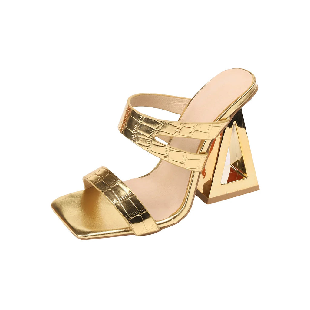Women's Golden High-Heel Sandals – Patent PU Slip-On Slides High Heel Sandals Axl