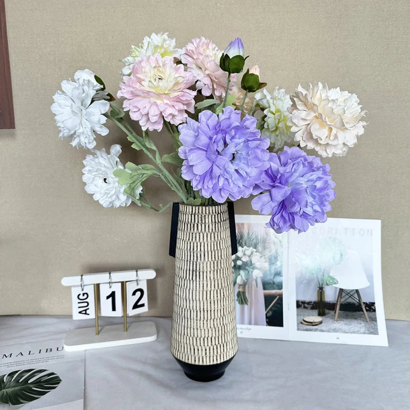 Artificial Dahlia Peony Stem 3 Heads – Faux Silk Fake Flowers Artificial Flower Stem Axl