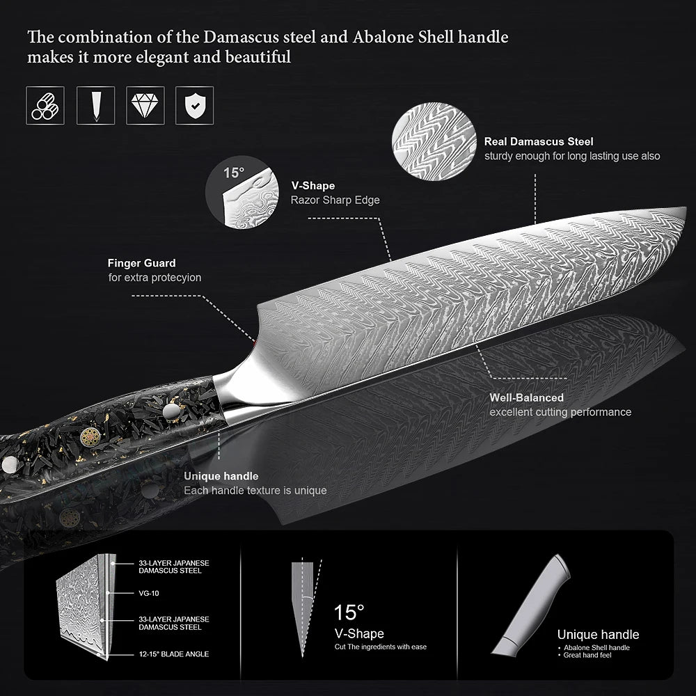 Damascus Knife Set VG10 67-Layer | Chef, Santoku & Boning Damascus Knife Set Axl