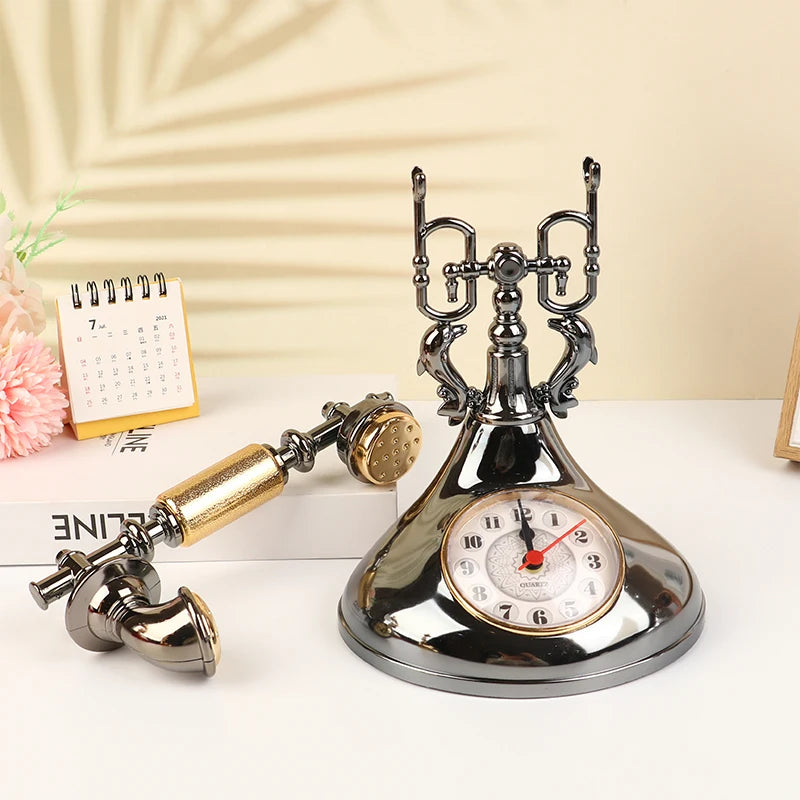 Retro Telephone Model Alarm Clock – Vintage Desktop Decor Decorative Alarm Clock Axl