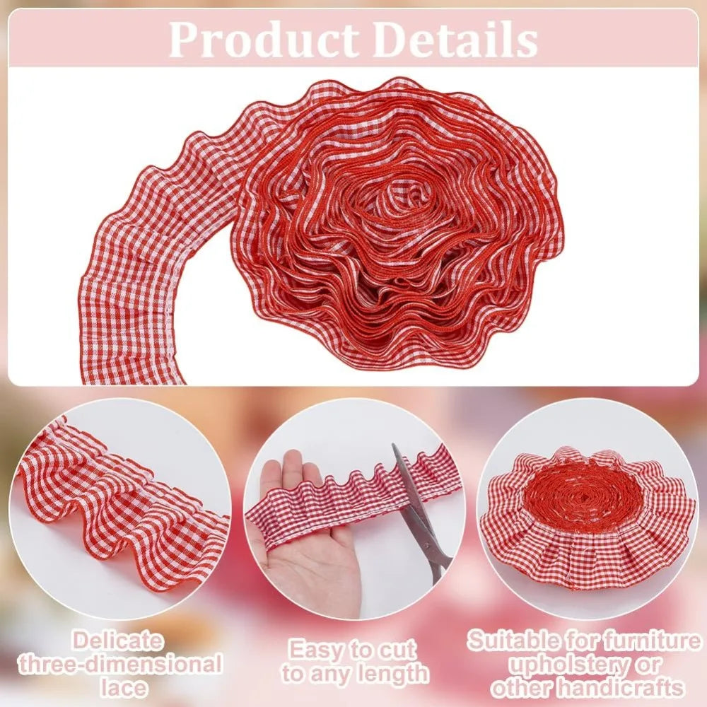 Cerise Gingham Ruffle Ribbon 40mm | 10m Polyester Craft Trim Craft Ribbon Trim Axl