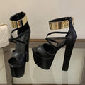 Women's Platform High Heel Sandals – Open Toe Zipper Summer Platform Heel Sandals Axl Black 37