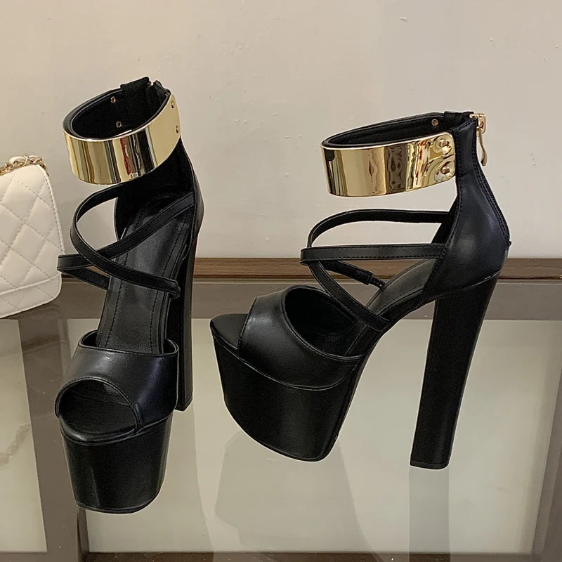 Women's Platform High Heel Sandals – Open Toe Zipper Summer Platform Heel Sandals Axl Black 37