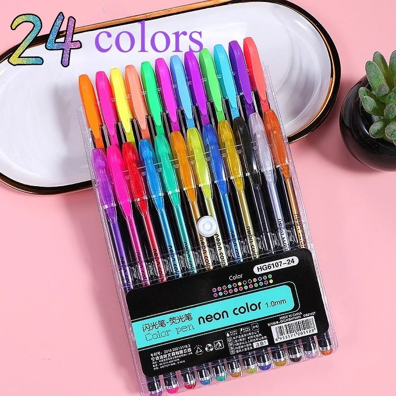 Metallic Glitter Gel Pens 12/18/24 Pc Set with Refills | Art Markers Glitter Gel Pen Set Axl 6107-24pcs