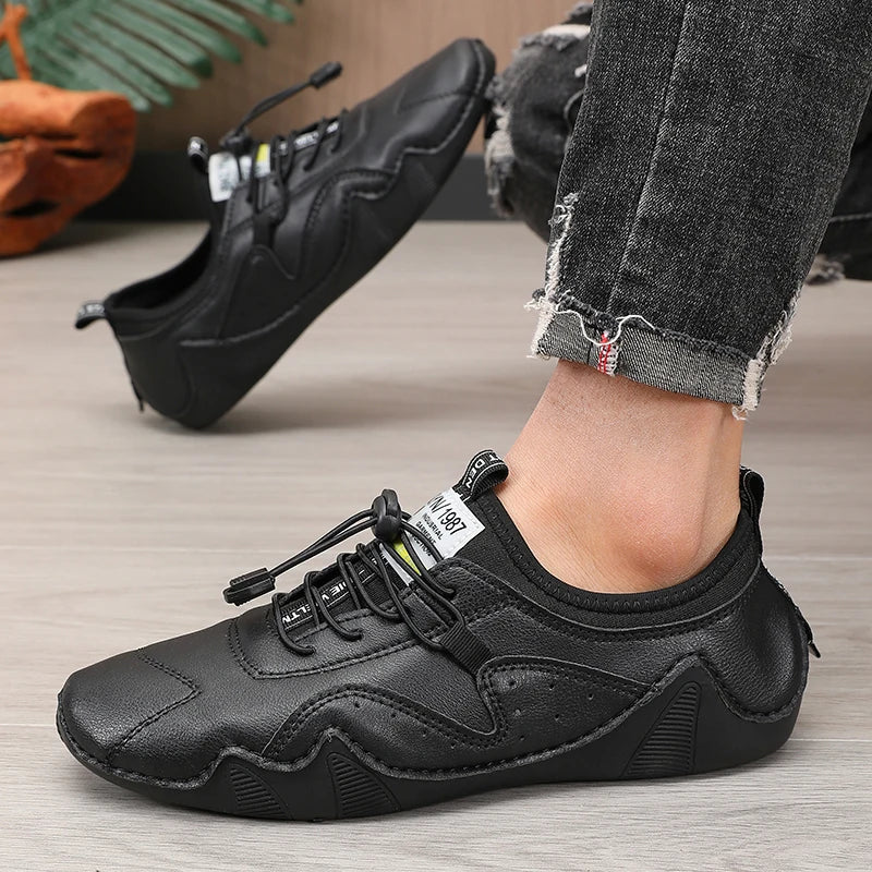ZULIWAGN Men's Waterproof Casual Lace-Up Sneakers | Flat Shoes Men's Casual Sneakers Axl black 43